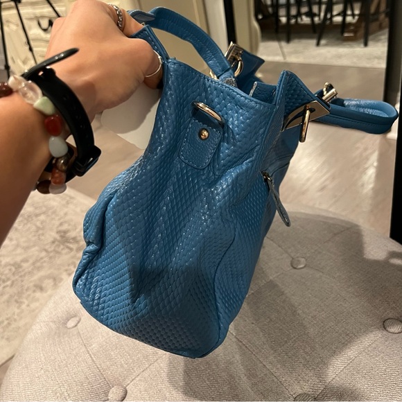 NEW Authentic Leather Baby Blue Purse Handbag - Picture 6 of 15